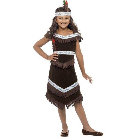 Smiffy's Indianerin Mädchenkostüm Braun mit Fransenkleid und befied...