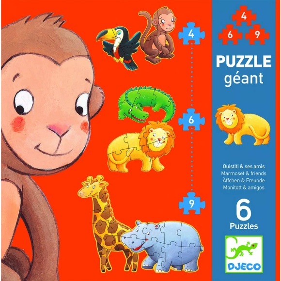 Djeco Puzzle MARMOSET & FRIENDS 4- bis 9-teilig in bunt