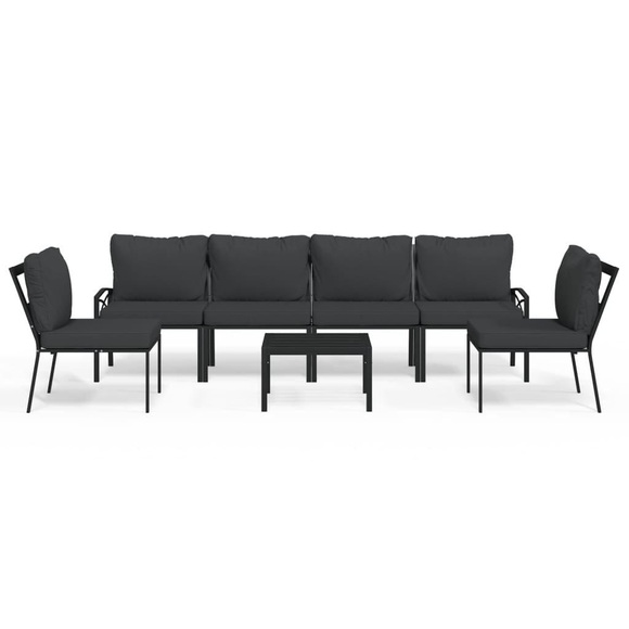 vidaXL 7-tlg. Garten-Lounge-Set mit Grauen Kissen Stahl