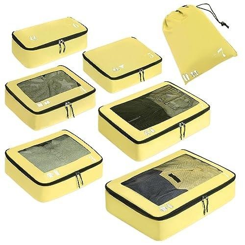 Koffer-organisator, Packwürfel, 7-teiliges Koffer-organisator-set, Packwürfel, Pet Recycled Packsäcke Für Koffer, Koffer-organisator Für Rucksack, Schuhsack, Kleidersäcke Für Koffer Unisex Gelb Bunt ONE SIZE