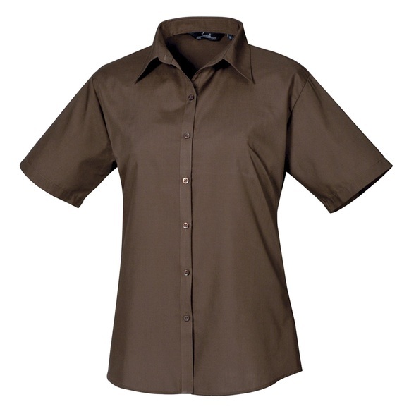 Kurzarm Popeline Bluse Arbeitshemd Damen Braun 34