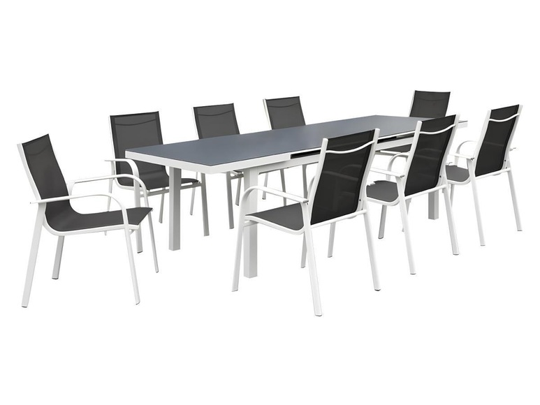 Garten Essgruppe LINOSA - Aluminium - 8 Stühle und ein ausziehbarer Tisch - Grau & Weiß Garten Essgruppe LINOSA - Aluminium - 8 Stühle und ein ausziehbarer Tisch - Grau & Weiß