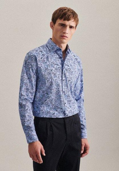 Business Hemd Regular Fit Langarm Druck Herren Hellblau 45