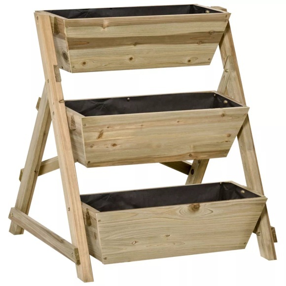 Northio - Hochbeet Blumentreppe Holz Blumenleiter Mit 3 Ablagen Pflanzentreppe Pflanzregal Pflanzenständer Blumenregal Blumenständer Natur 71X61X77Cm, One Size
