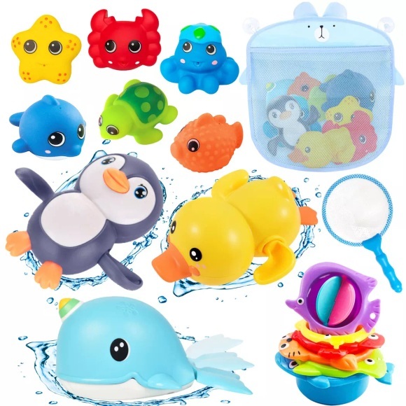 Activity-board - Baby Badespielzeug Wasserspielzeug, 16Pcs Kinder mit Fischernetz, Spielzeug Bad Pinguin, Schwan, Ente, Wal, One Size, Multicolor