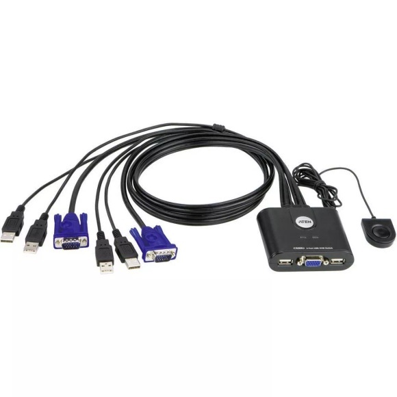 2-Port-USB-VGA-Kabel-KVM-Switch mit Remote-Port-Wähler