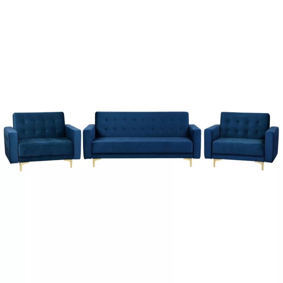 Beliani Sofa Set Samtstoff marineblau ABERDEEN