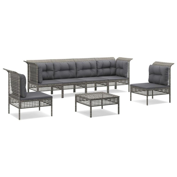 vidaXL 7-tlg. Garten-Lounge-Set mit Kissen Grau Poly Rattan