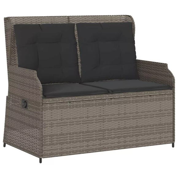 vidaXL Gartenbank Verstellbar mit Kissen Grau Poly Rattan