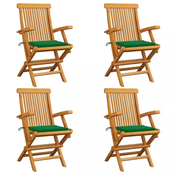 vidaXL Gartenstühle mit Grünen Kissen 4 Stk. Teak Massivholz