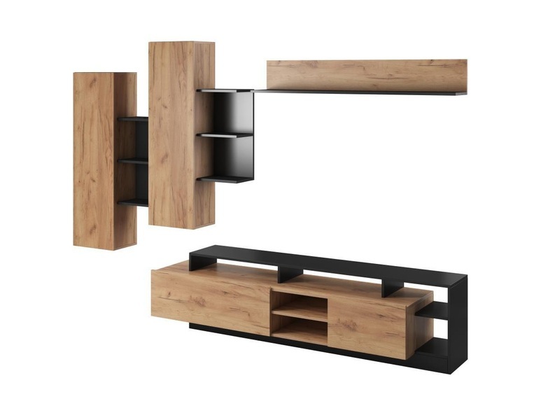 TV Möbel TV Wand mit Stauraum - Anthrazit & Naturfarben - IDESIA TV Möbel TV Wand mit Stauraum - Anthrazit & Naturfarben - IDESIA