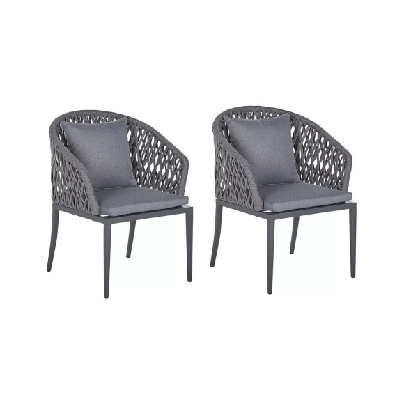 Beliani Gartenstuhl Aluminium / Flechtseil grau 2er Set Lipari