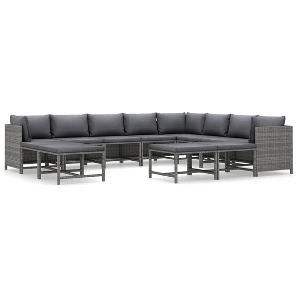 vidaXL 12-tlg. Garten-Lounge-Set mit Kissen Poly Rattan Grau