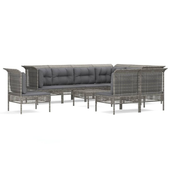 vidaXL 10-tlg. Garten-Lounge-Set mit Kissen Grau Poly Rattan