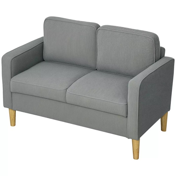 Northio - Sofa 2 Sitzer klein Couch mit Armlehne, Stauraum, modern Polstersofa mit Cordoptik, Holzbeine, Kissen, Loungesofa für Wohnzimmer, Schlafzimmer, 117 x 63 x 79 cm, Hellgrau, One Size