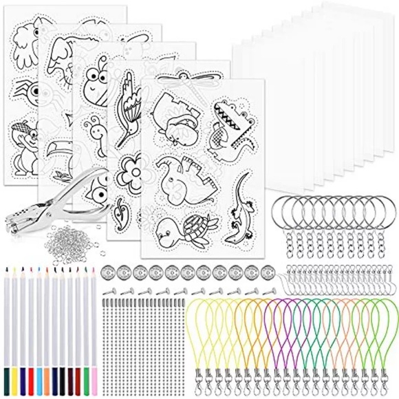 Schrumpffolien-Set 218Pcs DIY Bastel-Set mit A4 transluzenten Schrumpffolien-Platten A5 Färbung Multicolor