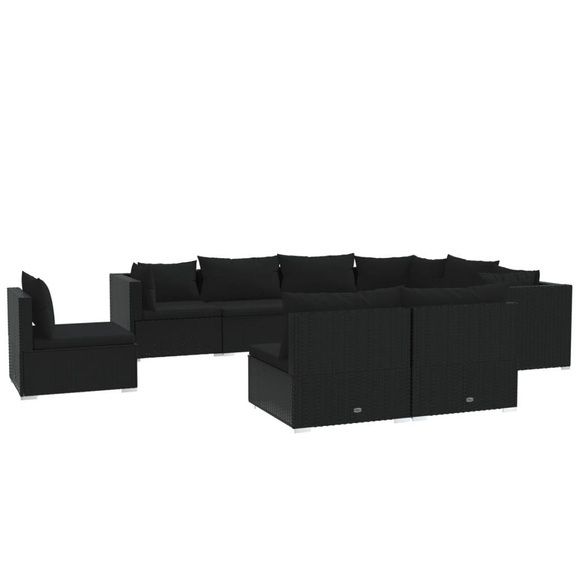 vidaXL 9-tlg. Garten-Lounge-Set mit Kissen Poly Rattan Schwarz