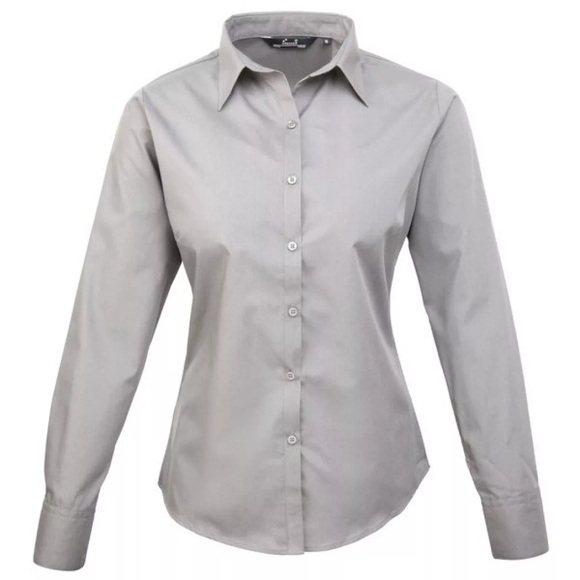 Popeline Bluse Arbeitshemd, Langärmlig Damen Silber 46