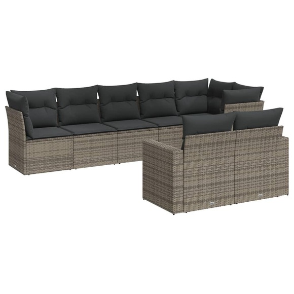 vidaXL 8-tlg. Garten-Sofagarnitur mit Kissen Grau Poly Rattan
