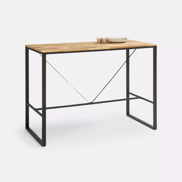Hoher Bartisch Hiba aus Eiche und Stahl, 4-6 Personen