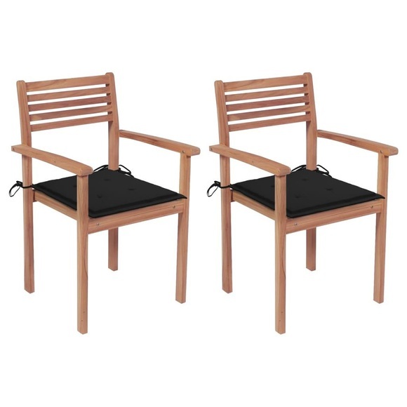 vidaXL Gartenstühle 2 Stk. mit Schwarzen Kissen Massivholz Teak