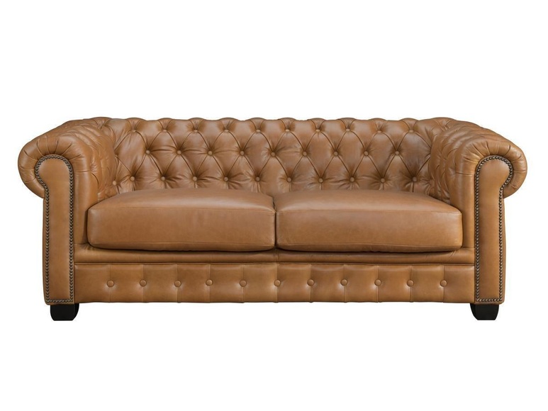 Chesterfield Ledersofa 3-Sitzer - Büffelleder - Karamellbraun - BRENTON Chesterfield Ledersofa 3-Sitzer - Büffelleder - Karamellbraun - BRENTON