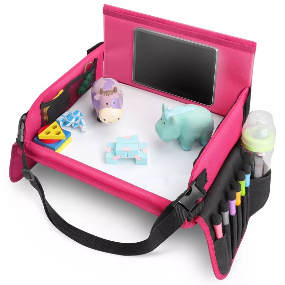 Activity-board - Kniendes Reisetisch-Tablett für Kinder mit löschbarem Zeichenbrett & 6 farbigen Stiften Spiel- und Esstisch Spieltisch Autositz-Tisch Buggies, Kinderwagen, Auto, Flugzeug, Zug, Pink