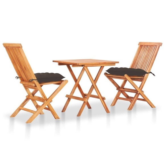 vidaXL 3-tlg. Bistro-Set mit Taupe Kissen Massivholz Teak