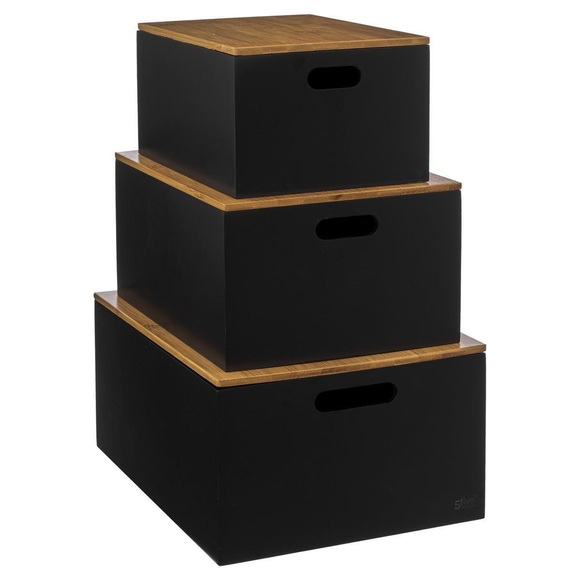Aufbewahrungsboxen mit Bambusdeckel - 3er-Set Aufbewahrungsboxen mit Bambusdeckel - 3er-Set