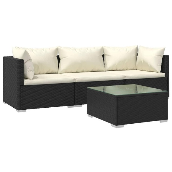 vidaXL 4-tlg. Garten-Lounge-Set mit Kissen Poly Rattan Schwarz