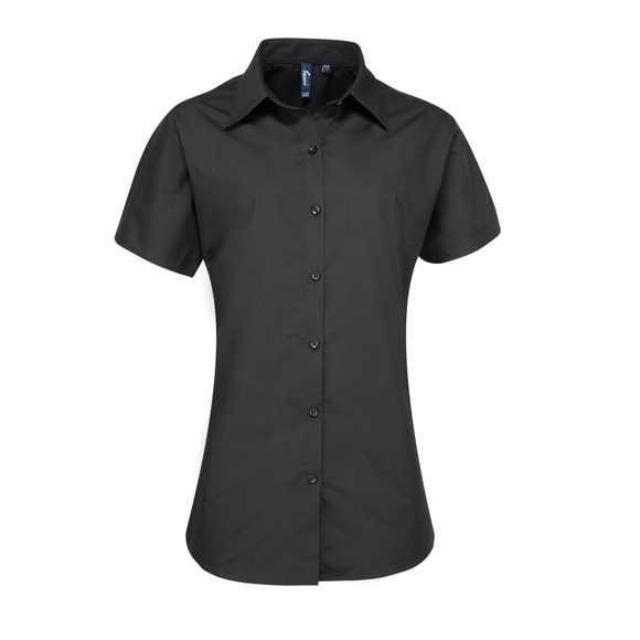 Popeline Bluse Arbeitshemd, Kurzärmlig Damen Schwarz 48