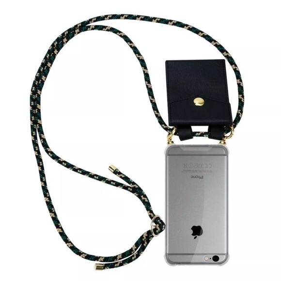 Cadorabo Handy Kette für Apple iPhone 6 / iPhone 6S in CAMOUFLAGE – Silikon Necklace Umhänge Hülle mit Gold Ringen, Kordel Band Schnur und abnehmba...