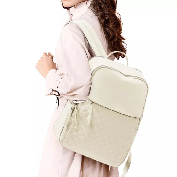 Only-bags.store - Rucksack Eleganter mittlerer Laptoprucksack Laptopfach USB-Ladeanschluss Schulrucksack Teen Schule Wasserdichter Arbeitsrucksack, für Damen, Beige, One Size