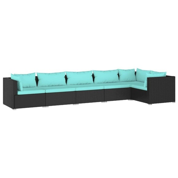 vidaXL 6-tlg. Garten-Lounge-Set mit Kissen Poly Rattan Schwarz