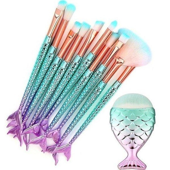 Make-up Pinsel Set, 11 Pinsel - Mermaid Unisex Blau ONE SIZE