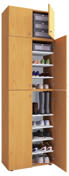 MID.YOU Schuhschrank , Lona Xxl , Weiss, Buchefarben , Kunststoff , 7 Fächer , 1 Schubladen , 70x240x39 cm , melaminharzbeschichtet,Nachbildung , 000657007660