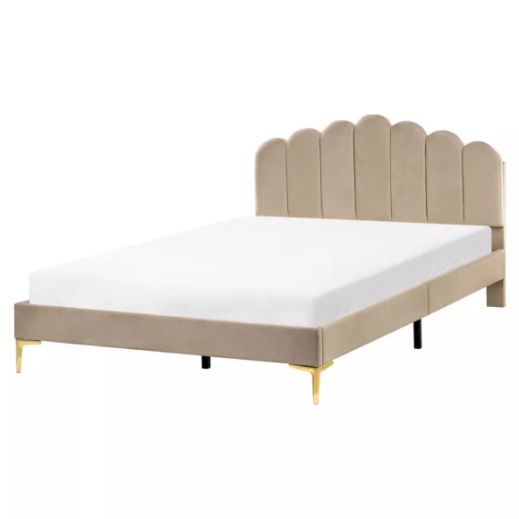 Beliani - Bett mit Lattenrost aus Samtstoff  SAUVIAN, 160X200CM, Taupe