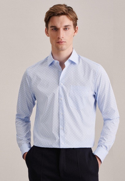 Business Hemd Shaped Fit Extra Langer Arm Druck Unisex Hellblau 43