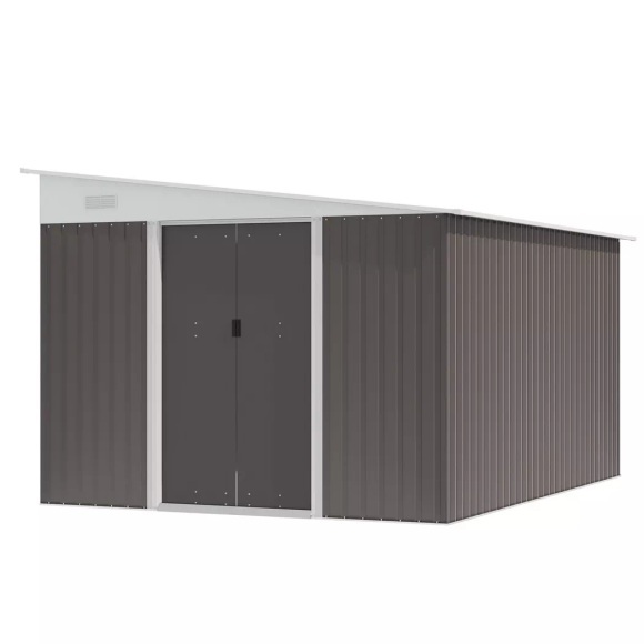 Northio - Gerätehaus 8,9 ? Stahl-Gartenschuppen mit Pultdach & Schiebetür, Belüftungsschlitze, 280x345x201cm, Grau, One Size