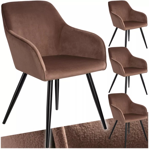 4er Set Stuhl Marilyn Samtoptik, schwarze Stuhlbeine - braun/schwarz