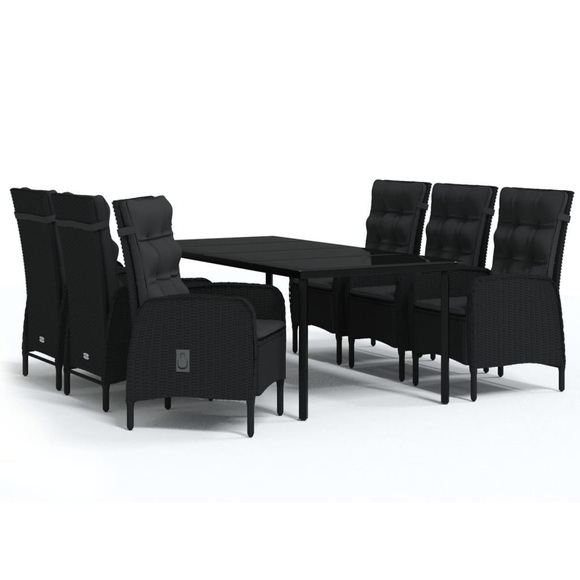 vidaXL 7-tlg. Garten-Essgruppe mit Kissen Schwarz