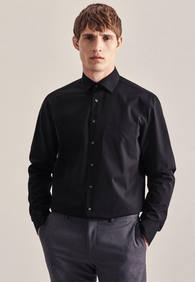 Business Hemd Regular Fit Extra Langer Arm Uni Herren Schwarz 48