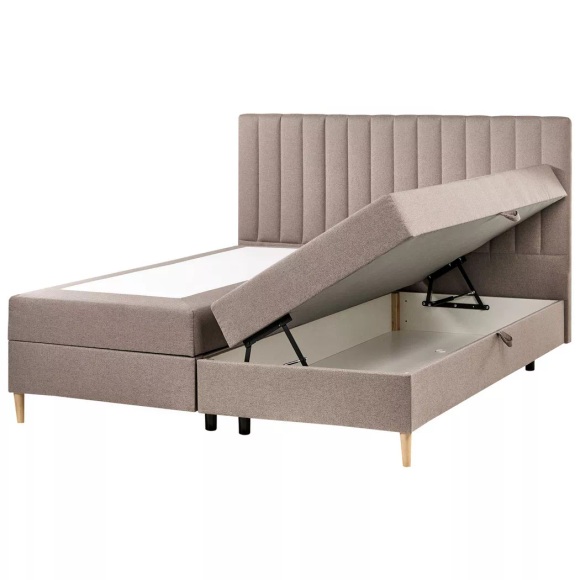 Beliani - Boxspringbett mit Stauraum aus Stoff OFFICER, 180x200 cm, Taupe