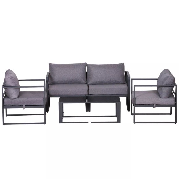 Northio - Vierteiliges Gartenmöbel Set, Sitzgruppe, Sofa Mit Sitzkissen, Tisch Mit Stauraum, Polyester, Grau, 138 X 69 X 63 Cm, 4 Stück