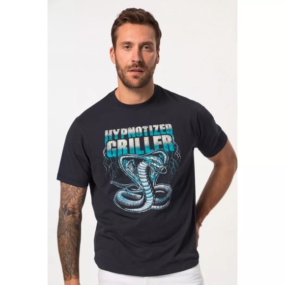 JP1880 - T-Shirt, Halbarm, Grill-Print, Rundhals, für Herren, Blau, Größe XXL