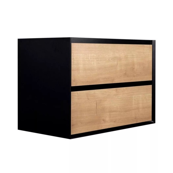 Waschbeckenunterschrank hängend - 80 cm - Holzfarben & Schwarz - LANNICK Waschbeckenunterschrank hängend - 80 cm - Holzfarben & Schwarz - LANNICK