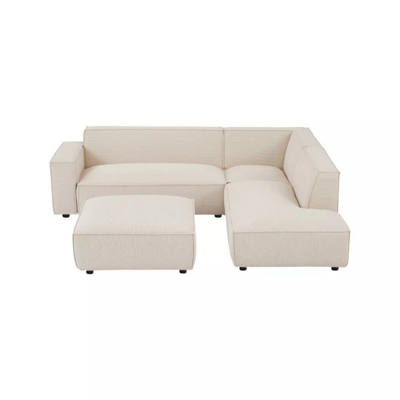 Großes Ecksofa & Hocker - Ecke rechts - Cord - Beige - BORORE Großes Ecksofa & Hocker - Ecke rechts - Cord - Beige - BORORE