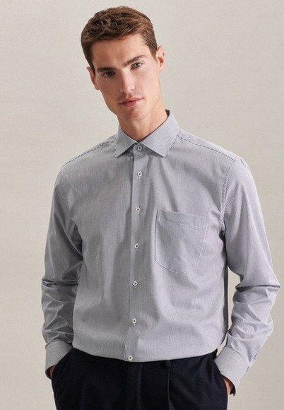 Business Hemd Regular Fit Langarm Streifen Herren Dunkelblau 45