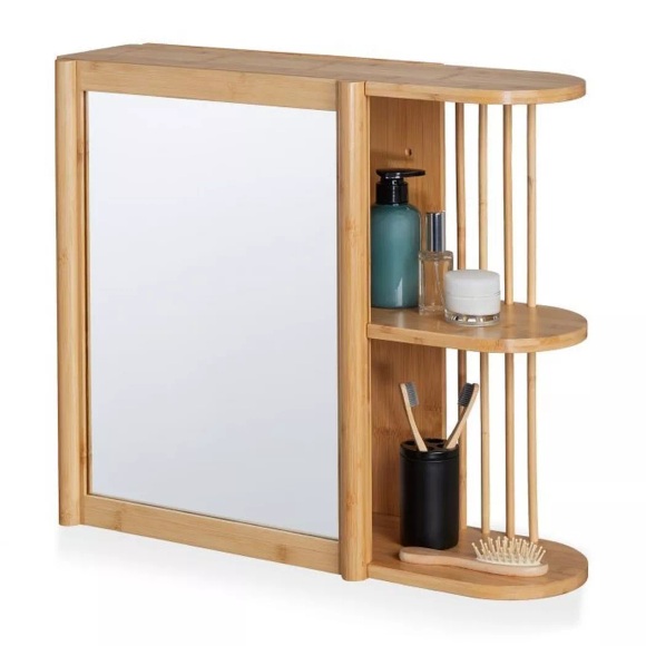 B2X - Wandregal aus Bambus mit Spiegel, 72 CM