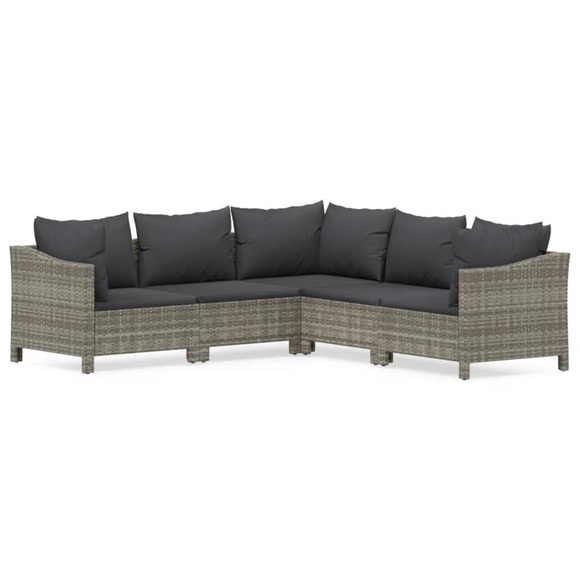 vidaXL 5-tlg. Garten-Lounge-Set mit Kissen Grau Poly Rattan